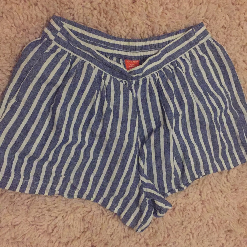 Blue and white vertical striped shorts